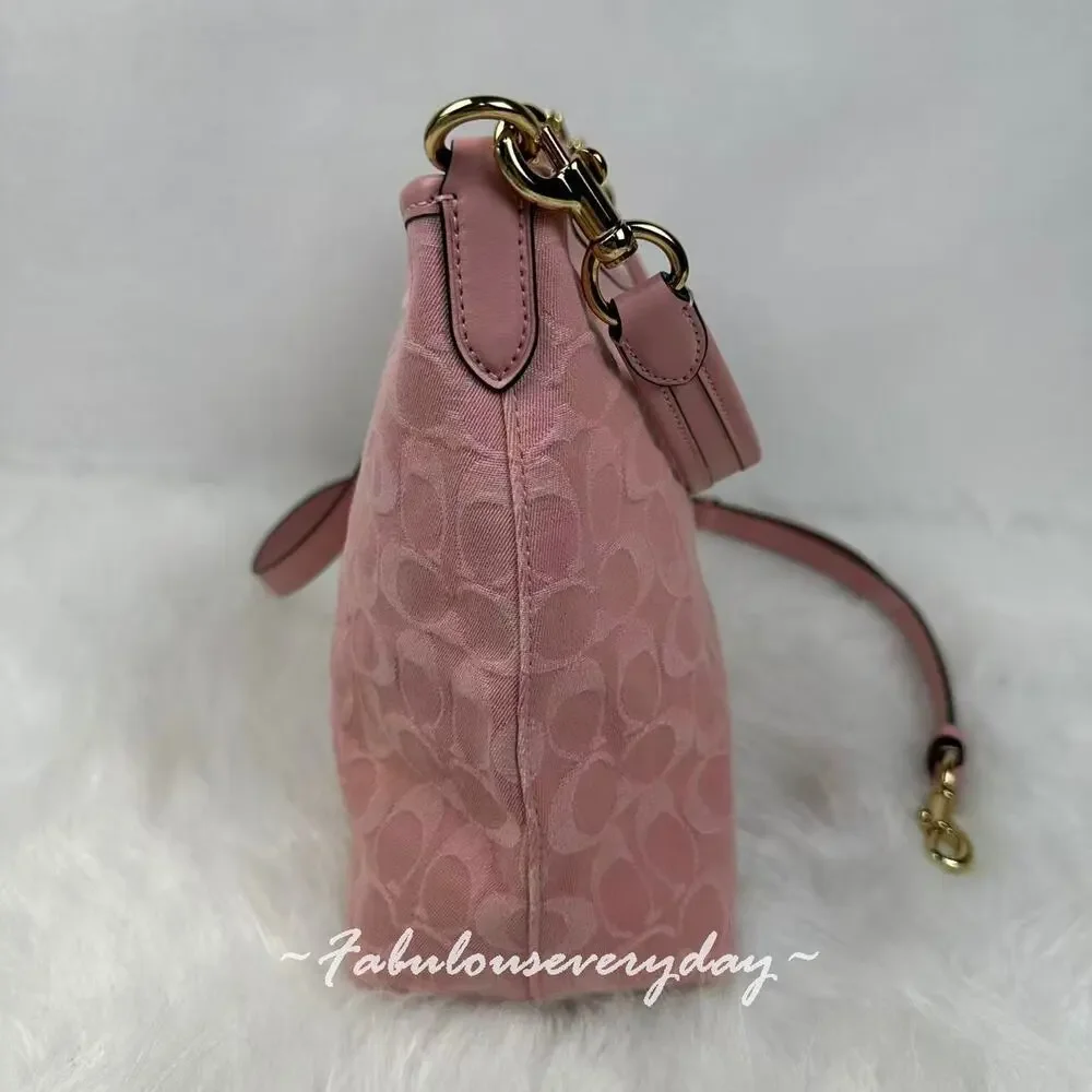 Coach Laurel Shoulder Bag Crossbody In Signature Denim Gold/Light Pink CER66 NWT